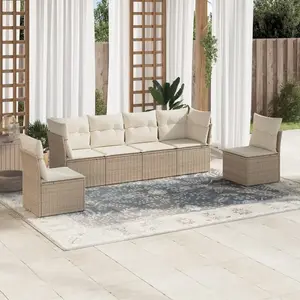 vidaXL Salon de jardin avec coussins 6 pcs beige résine tressée pas cher