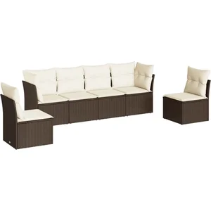 vidaXL Salon de jardin avec coussins 6 pcs marron résine tressée pas cher