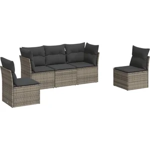 vidaXL Salon de jardin 5 pcs avec coussins gris résine tressée pas cher