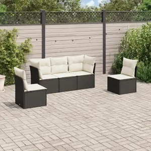 vidaXL Salon de jardin 5 pcs avec coussins noir résine tressée pas cher