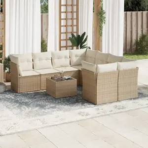 vidaXL Salon de jardin avec coussins 9 pcs beige résine tressée pas cher