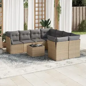vidaXL Salon de jardin avec coussins 9 pcs beige résine tressée pas cher