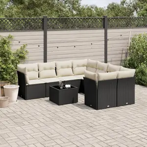 vidaXL Salon de jardin 9 pcs avec coussins noir résine tressée pas cher