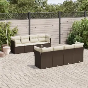 vidaXL - 9-delige - Loungeset - met - kussens - poly - rattan - bruin pas cher