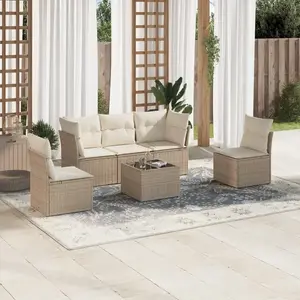 vidaXL Salon de jardin avec coussins 6 pcs beige résine tressée pas cher