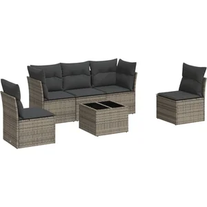 vidaXL Salon de jardin 6 pcs avec coussins gris résine tressée pas cher