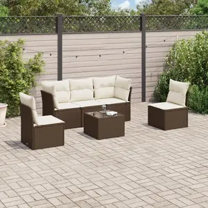 vidaXL - 6-delige - Loungeset - met - kussens - poly - rattan - bruin pas cher