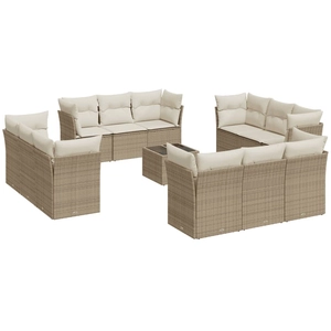 vidaXL Salon de jardin avec coussins 12 pcs beige résine tressée pas cher