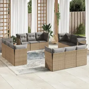 vidaXL Salon de jardin avec coussins 12 pcs beige résine tressée pas cher