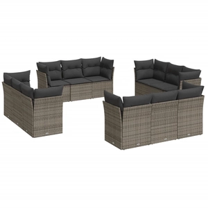 vidaXL Salon de jardin avec coussins 12 pcs gris résine tressée pas cher