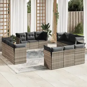 vidaXL Salon de jardin avec coussins 12 pcs gris clair résine tressée pas cher