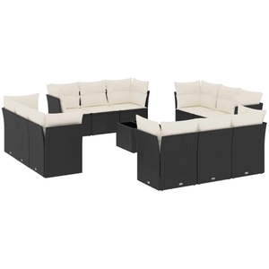 vidaXL Salon de jardin 12 pcs avec coussins noir résine tressée pas cher