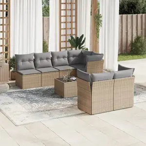 vidaXL Salon de jardin avec coussins 8 pcs beige résine tressée pas cher
