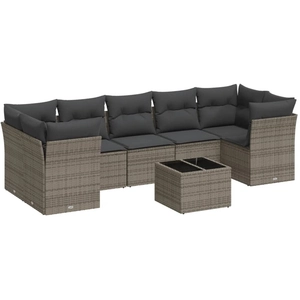 vidaXL Salon de jardin 8 pcs avec coussins gris résine tressée pas cher