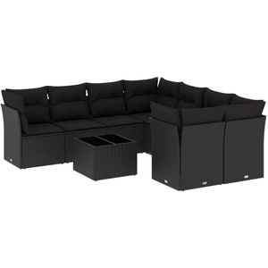vidaXL Salon de jardin 9 pcs avec coussins noir résine tressée pas cher