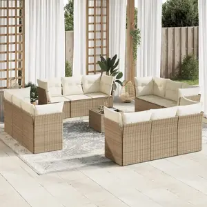 vidaXL Salon de jardin avec coussins 13 pcs beige résine tressée pas cher