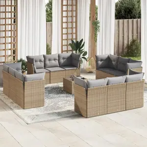 vidaXL Salon de jardin avec coussins 13 pcs beige résine tressée pas cher