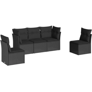 vidaXL Salon de jardin 5 pcs avec coussins noir résine tressée pas cher