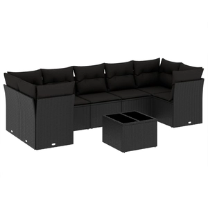 vidaXL Salon de jardin 8 pcs avec coussins noir résine tressée pas cher