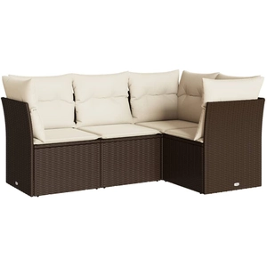 vidaXL Salon de jardin 4 pcs avec coussins marron résine tressée pas cher