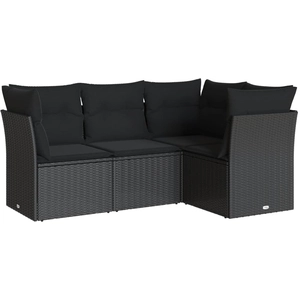 vidaXL Salon de jardin 5 pcs avec coussins noir résine tressée pas cher