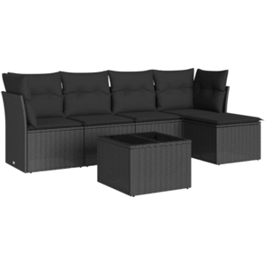 vidaXL Salon de jardin 5 pcs avec coussins noir résine tressée pas cher