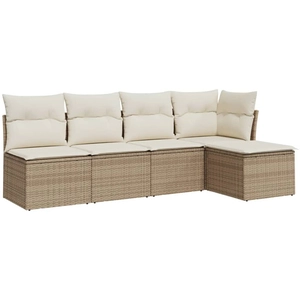 vidaXL Salon de jardin avec coussins 5 pcs beige résine tressée pas cher