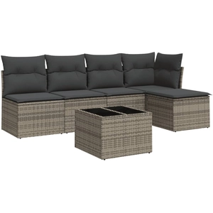 vidaXL Salon de jardin 5 pcs avec coussins gris résine tressée pas cher