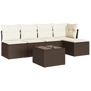 vidaXL Salon de jardin avec coussins 5 pcs marron résine tressée pas cher