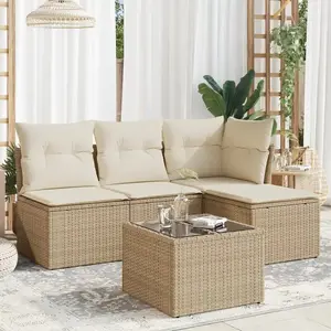 vidaXL Salon de jardin avec coussins 5 pcs beige résine tressée pas cher
