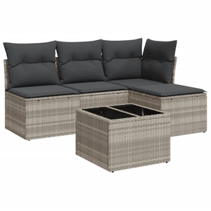 vidaXL Salon de jardin 5 pcs avec coussins gris clair résine tressée pas cher