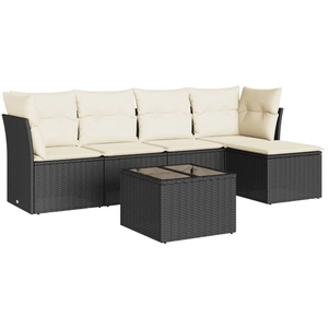 vidaXL Salon de jardin 5 pcs avec coussins noir résine tressée pas cher