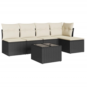 vidaXL Salon de jardin 6 pcs avec coussins noir résine tressée pas cher
