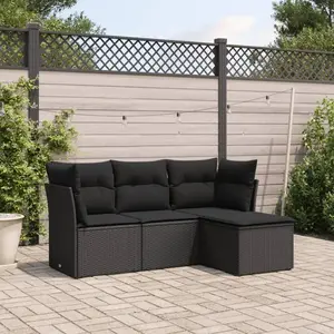 vidaXL Salon de jardin 4 pcs avec coussins noir résine tressée pas cher