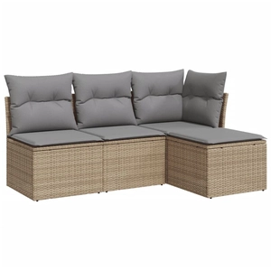 vidaXL Salon de jardin avec coussins 4 pcs beige résine tressée pas cher
