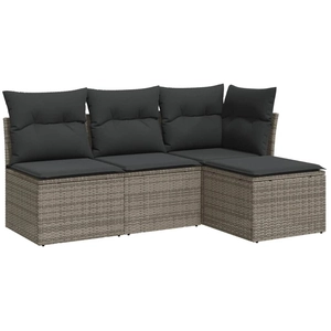 vidaXL Salon de jardin 4 pcs avec coussins gris résine tressée pas cher