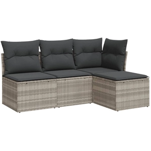 vidaXL Salon de jardin 4 pcs avec coussins gris clair résine tressée pas cher