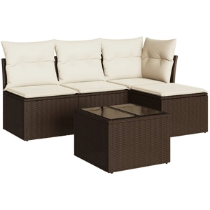 vidaXL Salon de jardin 4 pcs avec coussins marron résine tressée pas cher