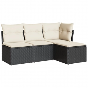 vidaXL Salon de jardin 4 pcs avec coussins noir résine tressée pas cher