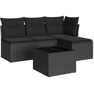 vidaXL Salon de jardin 5 pcs avec coussins noir résine tressée pas cher