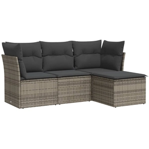 vidaXL Salon de jardin 4 pcs avec coussins gris résine tressée pas cher