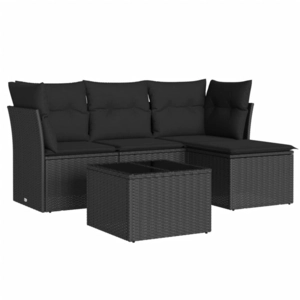 vidaXL Salon de jardin 5 pcs avec coussins noir résine tressée pas cher