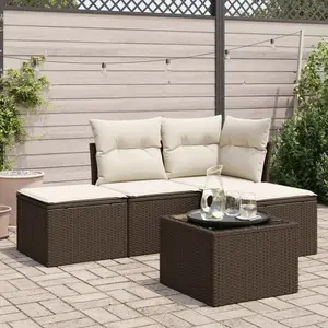 vidaXL - 5-delige - Loungeset - met - kussens - poly - rattan - bruin pas cher
