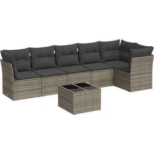 vidaXL Salon de jardin avec coussins 7 pcs gris résine tressée pas cher