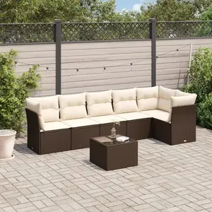 vidaXL - 7-delige - Loungeset - met - kussens - poly - rattan - bruin pas cher