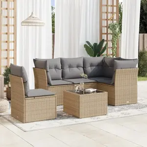 vidaXL Salon de jardin avec coussins 6 pcs beige résine tressée pas cher