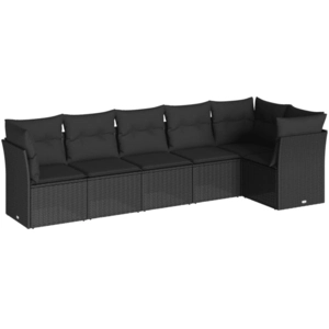 vidaXL Salon de jardin 6 pcs avec coussins noir résine tressée pas cher