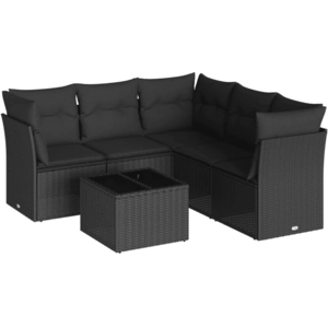 vidaXL Salon de jardin 6 pcs avec coussins noir résine tressée pas cher