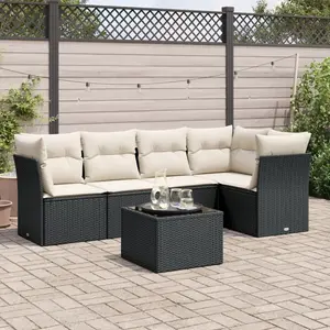 vidaXL Salon de jardin 6 pcs avec coussins noir résine tressée pas cher