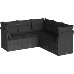 vidaXL Salon de jardin 5 pcs avec coussins noir résine tressée pas cher